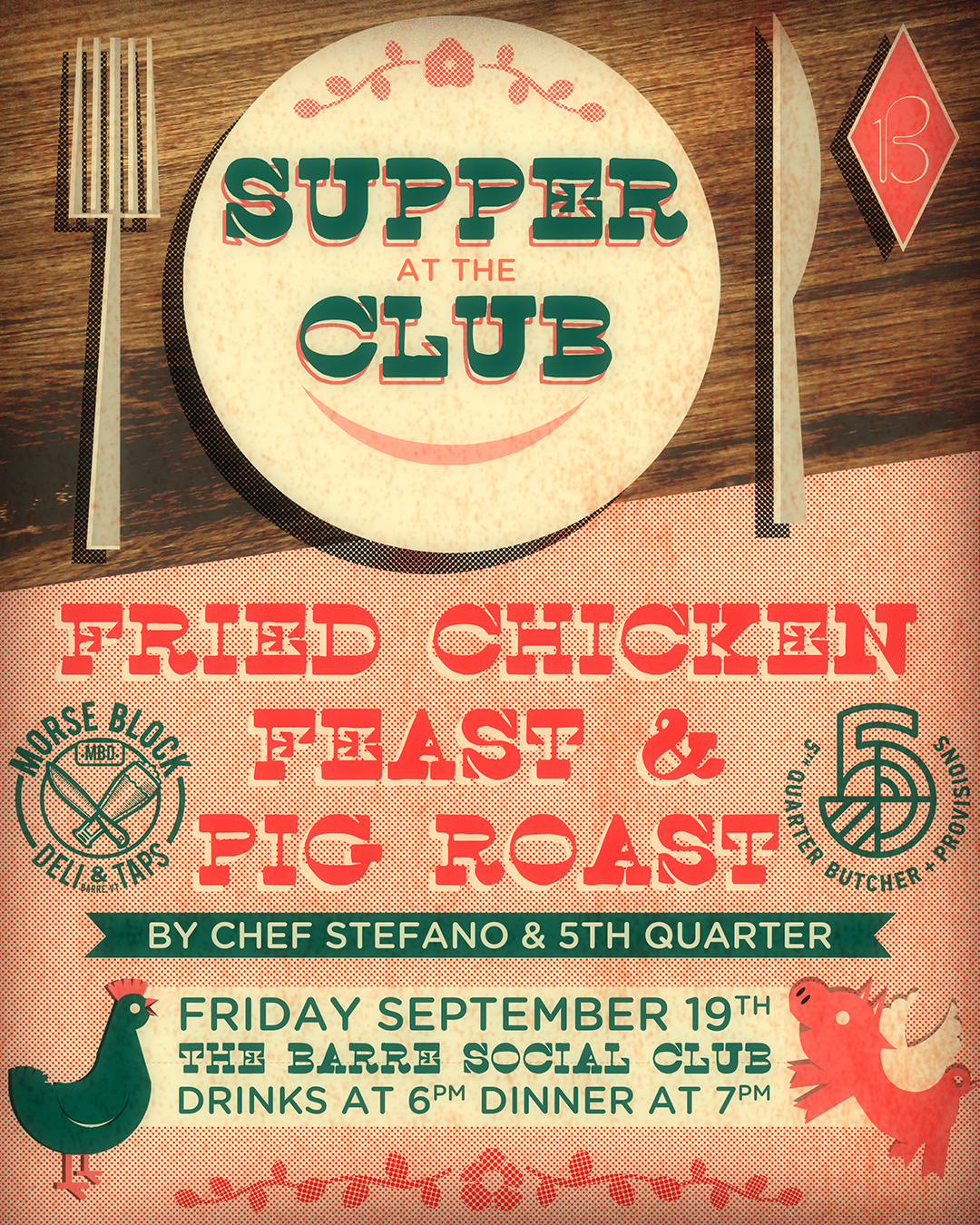 Supper at the Club: Fried Chicken Feast & Pig Roast - Art by Rob Donnelly
